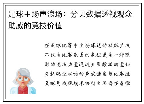 足球主场声浪场：分贝数据透视观众助威的竞技价值